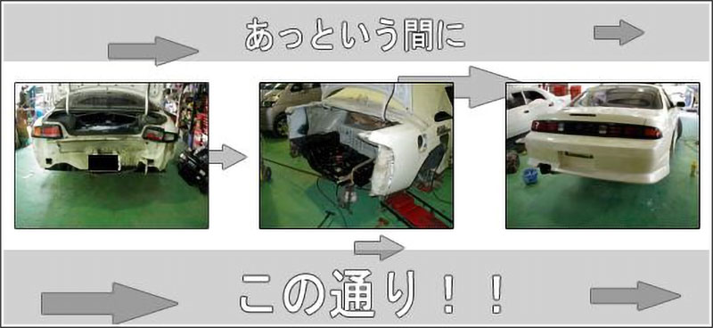 自動車の板金塗装による修理工程イメージ